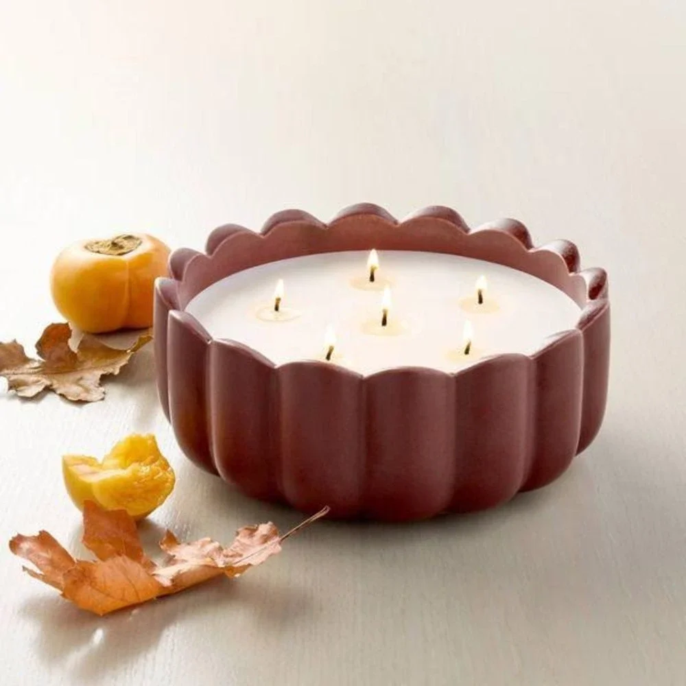 6 Wick Scalloped Rim Black Oak & Persimmon Jar Candle - Hearth & Hand Magnolia